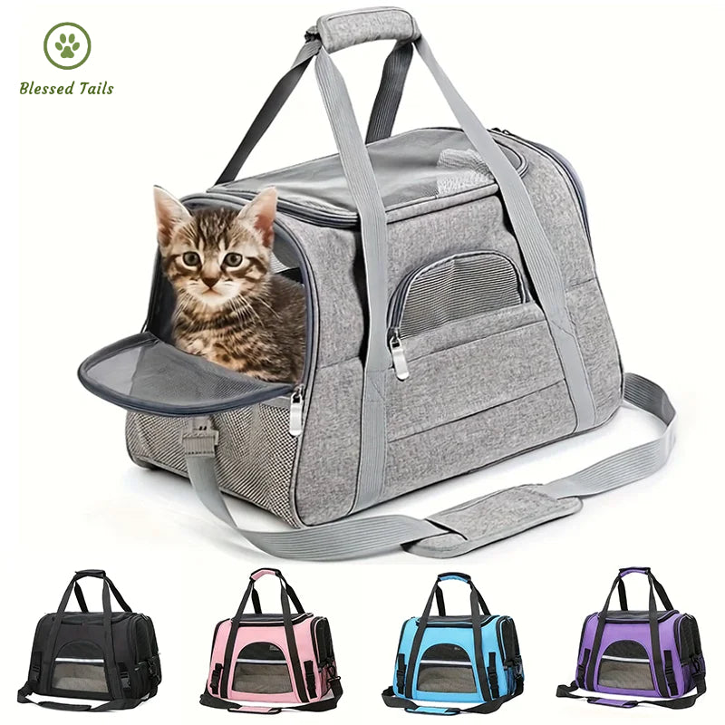 Portable Cat Bags Soft-Sided Pet Carrying Four-Sided Breathable Carrier Bags with Fur Pad Cats Handbag Travel Bag Transport Bag