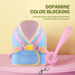 Dog leash dopamine contrasting chest strap small dog Bichin dog chest and back breathable and burden-reducing cat leash
