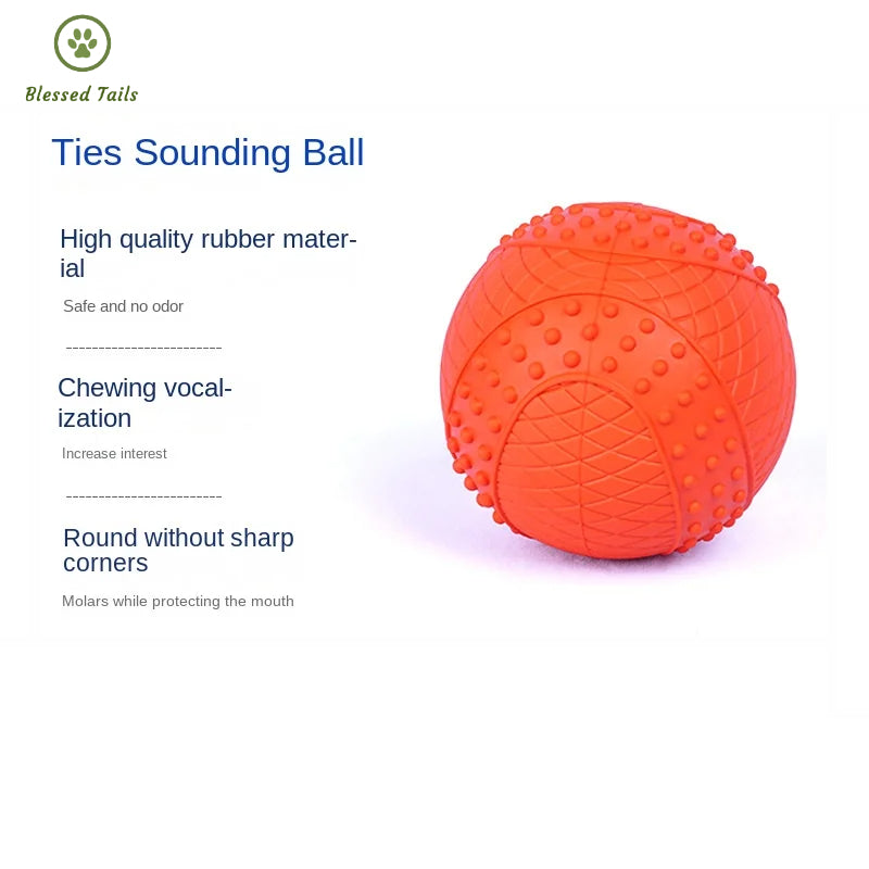 Natural Rubber Bonded Sound Ball Dog Toys - Orange Teething & Teeth Cleaning Self-Helping Ball | Small Dogs Interactive Breathing Relief Eco Toys (84g)