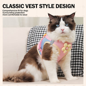Cute loral Mesh Dog Harness with Matching Leash, Summer Lightweight Pet Vest, 3 Colors Available