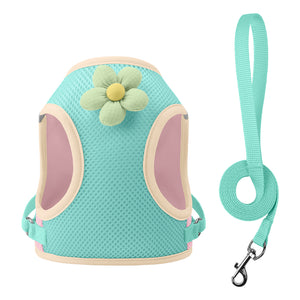 Cute loral Mesh Dog Harness with Matching Leash, Summer Lightweight Pet Vest, 3 Colors Available