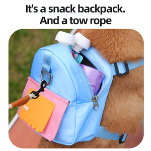 New leash vest-style pet self-backpack cartoon dog schoolbag outdoor dog small schoolbag pet supplies