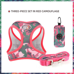 New dog chest strap reflective breathable dog walking rope camouflage three-piece set of dog traction rope