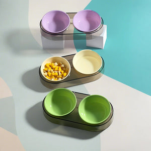 Transparent ins wind macaroon colour cat and dog feeding bowl water food all-in-one cat and dog food utensils anti-tip double bowl pet use