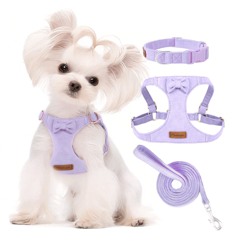 Three-piece set of pet chest and back leash vest dog cat outdoor leash three-piece set of collar cat small pet dog walking leash