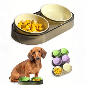Transparent ins wind macaroon colour cat and dog feeding bowl water food all-in-one cat and dog food utensils anti-tip double bowl pet use