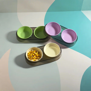 Transparent ins wind macaroon colour cat and dog feeding bowl water food all-in-one cat and dog food utensils anti-tip double bowl pet use