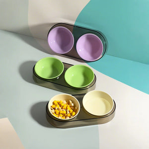 Transparent ins wind macaroon colour cat and dog feeding bowl water food all-in-one cat and dog food utensils anti-tip double bowl pet use