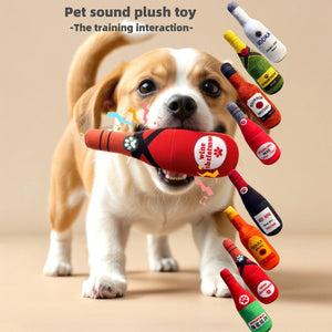Dog toys simulation wine bottle chewing and chewing self hi dog and cat plush toys teeth grinding teeth sound toys
