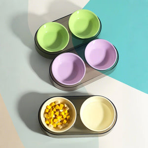 Transparent ins wind macaroon colour cat and dog feeding bowl water food all-in-one cat and dog food utensils anti-tip double bowl pet use