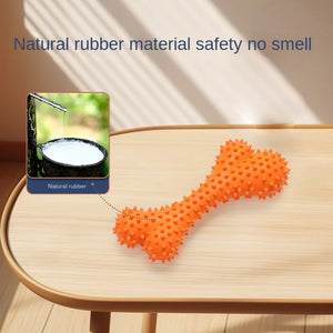 Natural Rubber Soft Studded Pink Bone Dog Toy - Orange Teether | Border Collie Interactive Teeth Cleaning Toy (141g)
