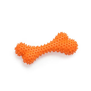 Natural Rubber Soft Studded Pink Bone Dog Toy - Orange Teether | Border Collie Interactive Teeth Cleaning Toy (141g)