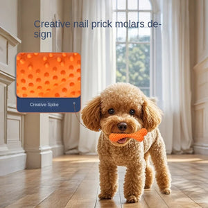 Natural Rubber Soft Studded Pink Bone Dog Toy - Orange Teether | Border Collie Interactive Teeth Cleaning Toy (141g)