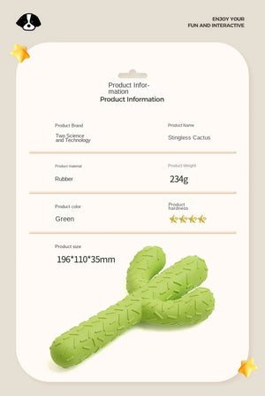 Natural Rubber Spineless Cactus Dog Toy - Green Teeth Cleaning Self-Heeling Toy | Large Dog Simulation Pet Supplies (234g)