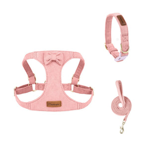 Three-piece set of pet chest and back leash vest dog cat outdoor leash three-piece set of collar cat small pet dog walking leash