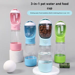 Dog outdoor multi-function three-in-one water cup pet accompanying cup water feeder portable water cup cat and dog drinking water machine