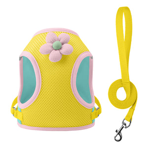 Cute loral Mesh Dog Harness with Matching Leash, Summer Lightweight Pet Vest, 3 Colors Available