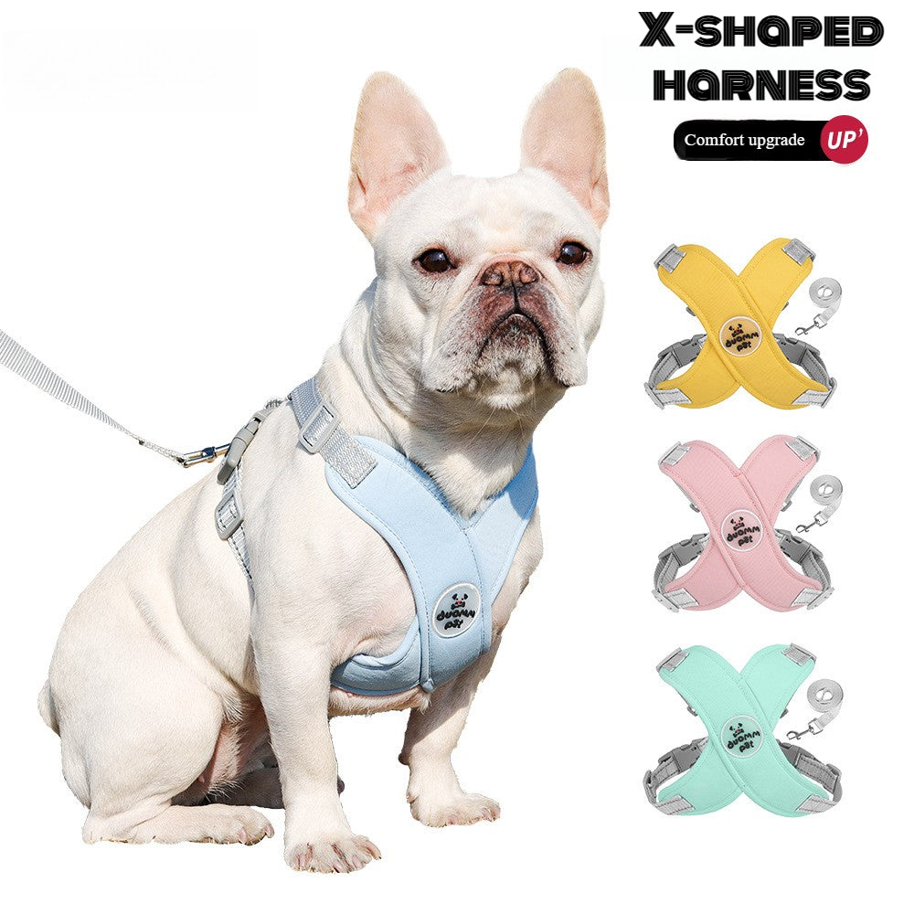 Dog leash, pet chest strap, anti-breaking and breaking away, Shiba Inu vest-style reflective outdoor dog walking leash