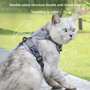 New cat traction rope vest-style pet chest strap reflective breathable and anti-breaking small dog walking cat traction rope